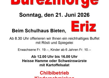 Sonntag, 21. Juni 2026: Burezmorge beim Schulhaus Bieten ab 08:30 Uhr