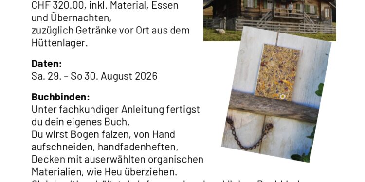 Buchbindekurs auf der Alp – 29. & 30. August 2026